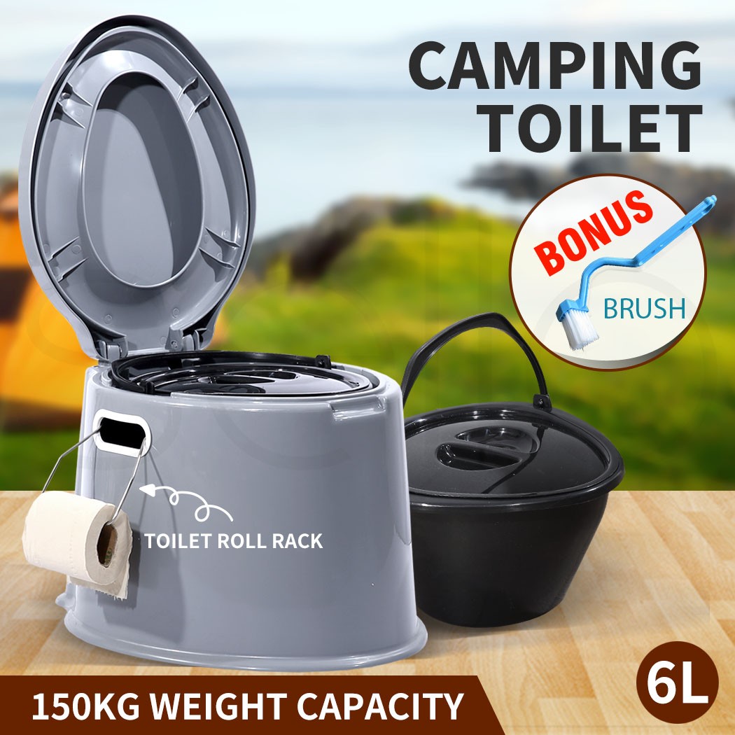 6L Grey Plastic Camping Toilet Portable Bucket Potty Outdoor Caravan Travel