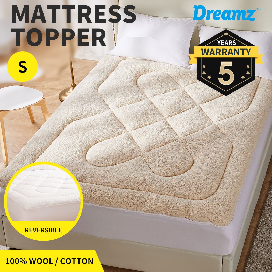Dreamz Mattress Topper Protector 100 Wool Cotton Underlay Reversible Single