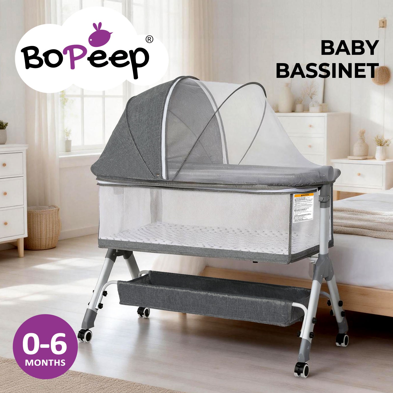Bopeep 3-in-1 Baby Cot Bed Crib Newborn Co-Sleeper Bassinet Adjustable