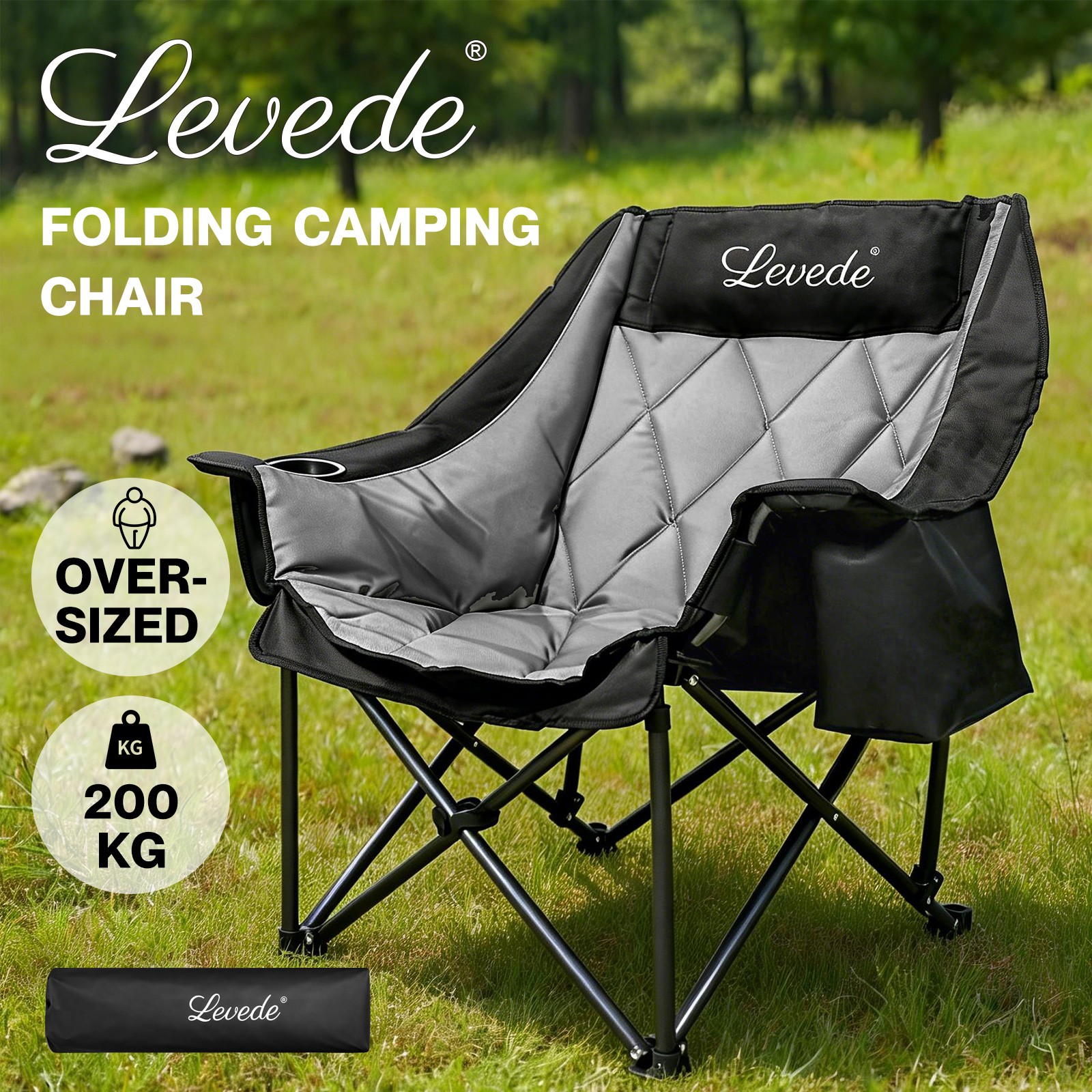 Levede Extra Large Folding Camping Chair 200kg Outdoor Portable Fishing Seat