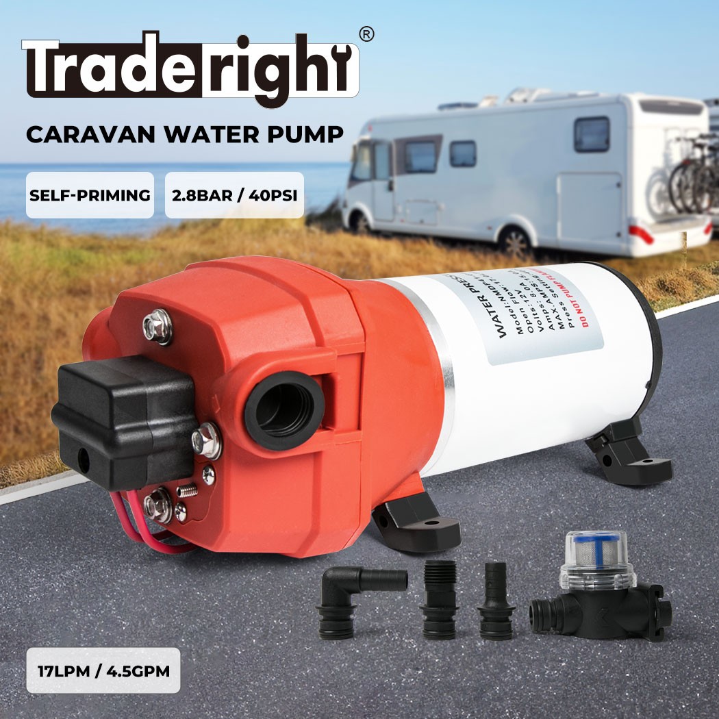 Traderight Caravan Water Pump 40PSI 12V/96W Self-Priming 17LPM RV Camper