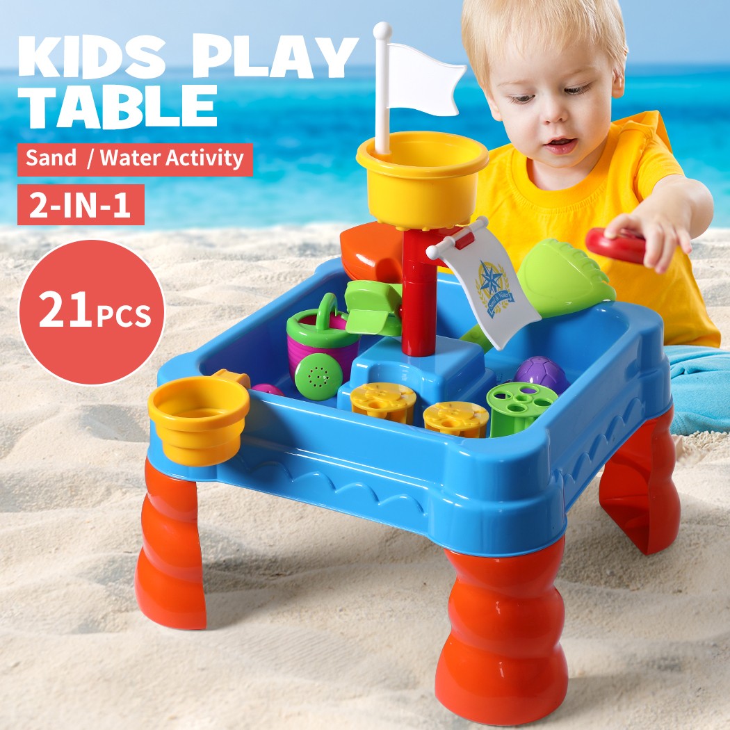 21pc Kids Sand & Water Activity Play Table Outdoor Sandpit Toys Set Blue