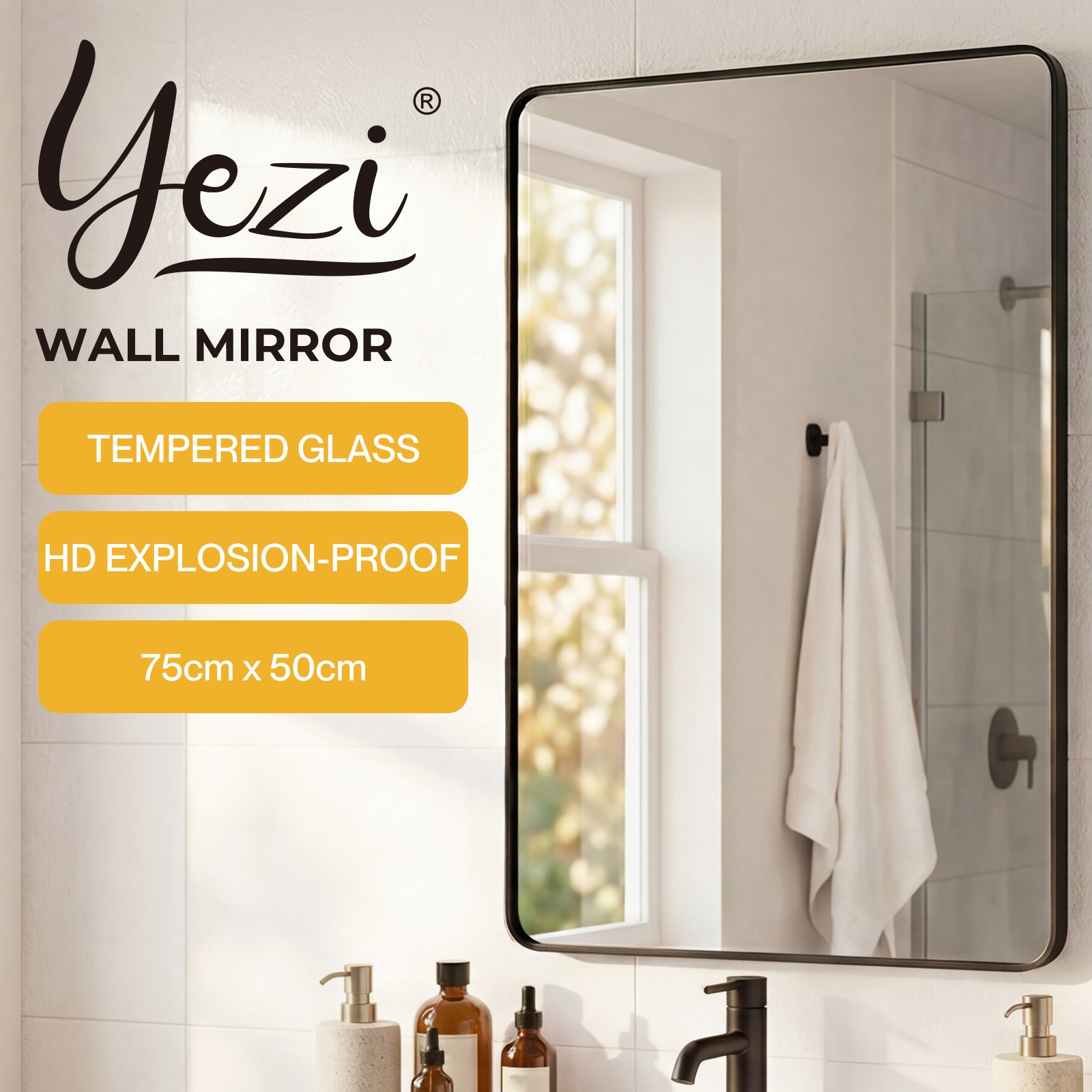 Yezi Rectangle Framed Wall Mirror 75x50cm Bathroom Vanity Modern Home Decor