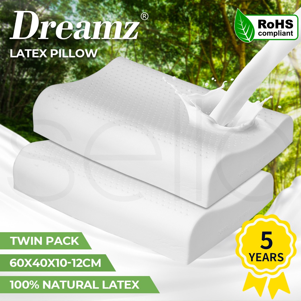 Dreamz Natural Latex Pillow High Low Side White 60cm x 40cm Washable Case