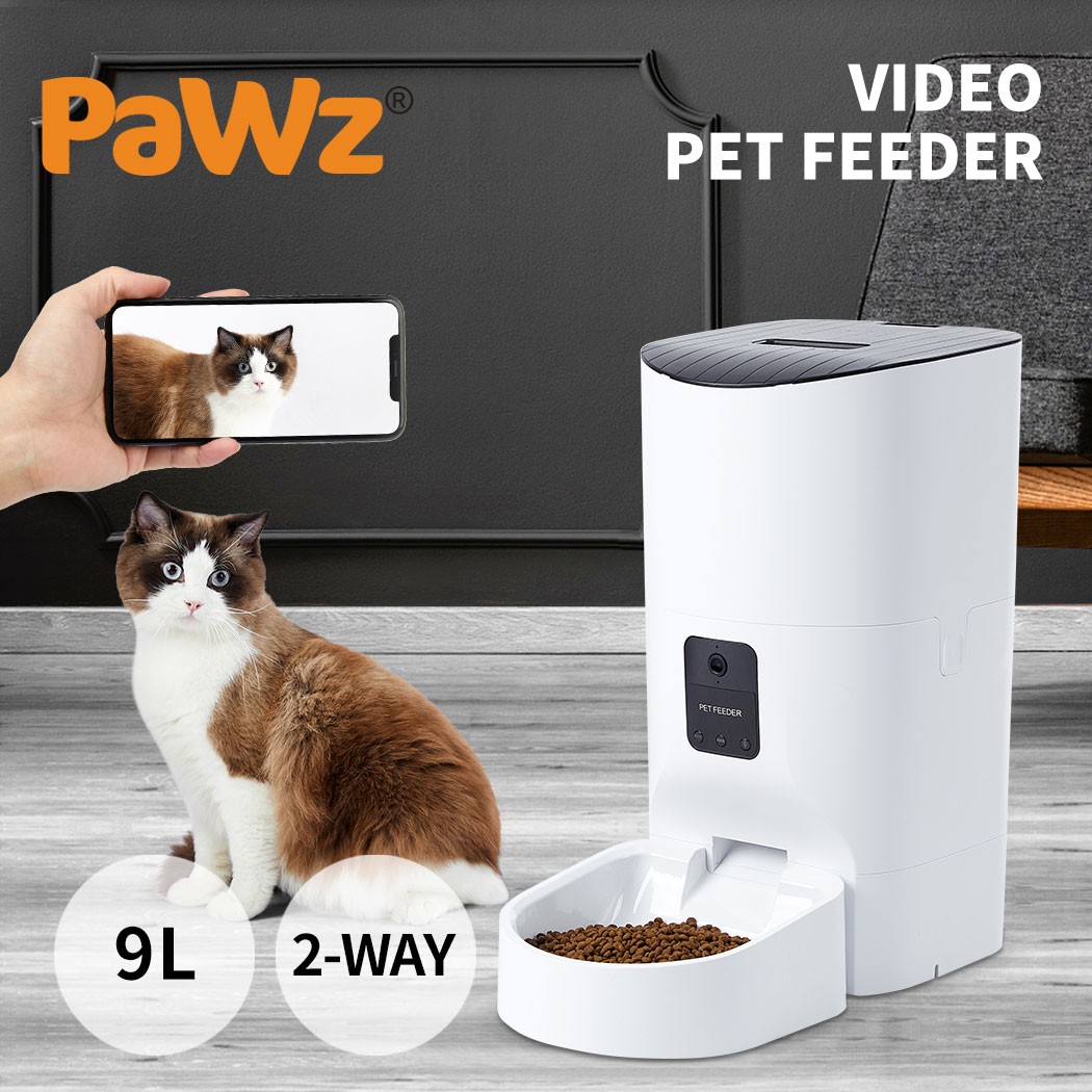 Pawz 9L Automatic Pet Feeder Camera Smart Wi-Fi App Cat Dog White Plastic