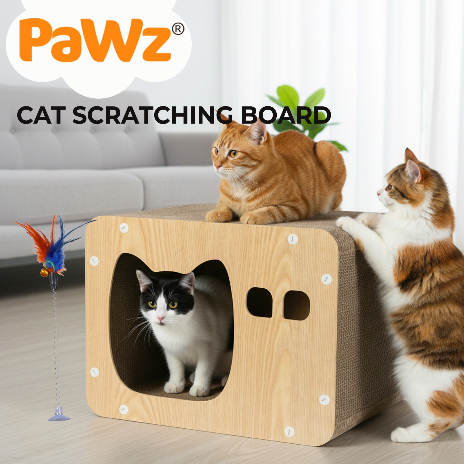 Pawz Cat Scratcher Board Bed Cardboard Catnip Toy Pad Recyclable Natural Wood