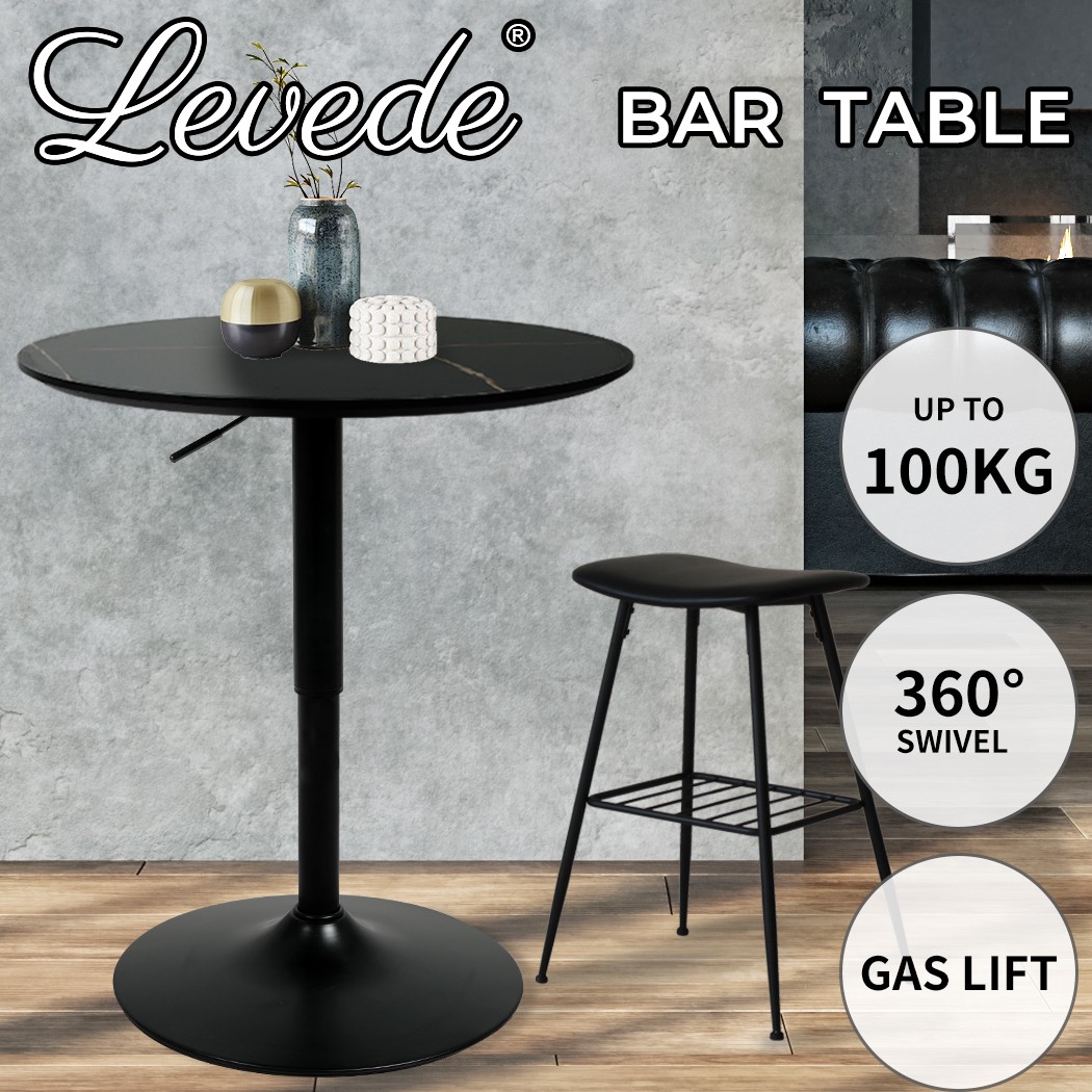 Levede Round Bar Table Swivel Gas Lift Counter Dining Steel Black 60cm