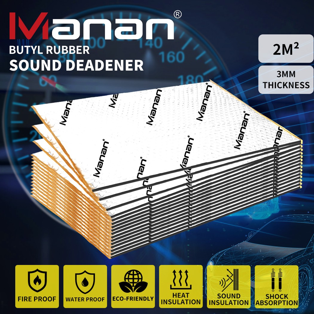 Manan 10pc Butyl Sound Deadener 3mm Rubber Mat 50x40cm Silver Boot