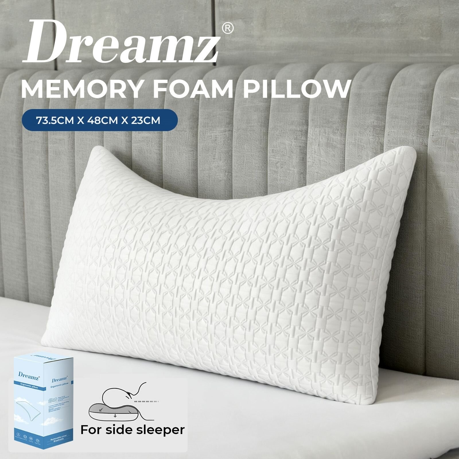Dreamz Adjustable Memory Foam Pillow Neck Pain Relief Cooling Sleeper 73.5 48