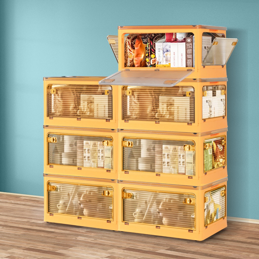 Stacked Large Plastic Storage Organiser Box Stackable Dust-proof Orange Grey
