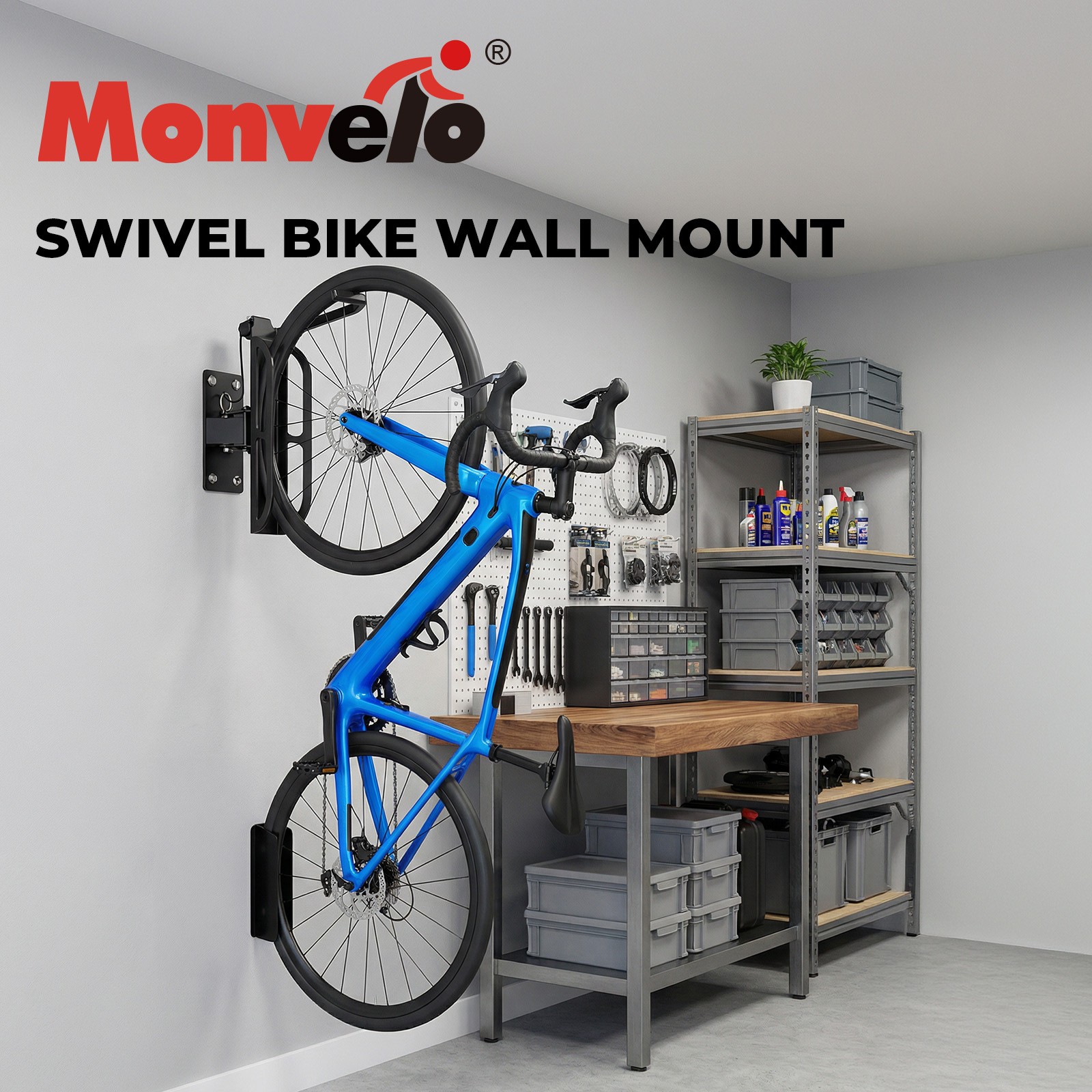 Monvelo Bike Wall Mount Swivel Stand 4 PCS Vertical Rack Carbon Steel Black