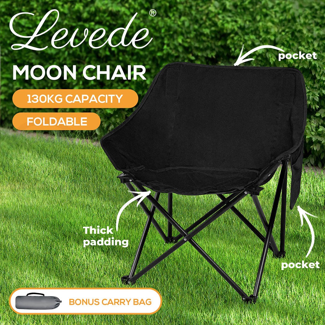 Levede Folding Camping Moon Chair Portable Lightweight Black 600D Oxford Fabric