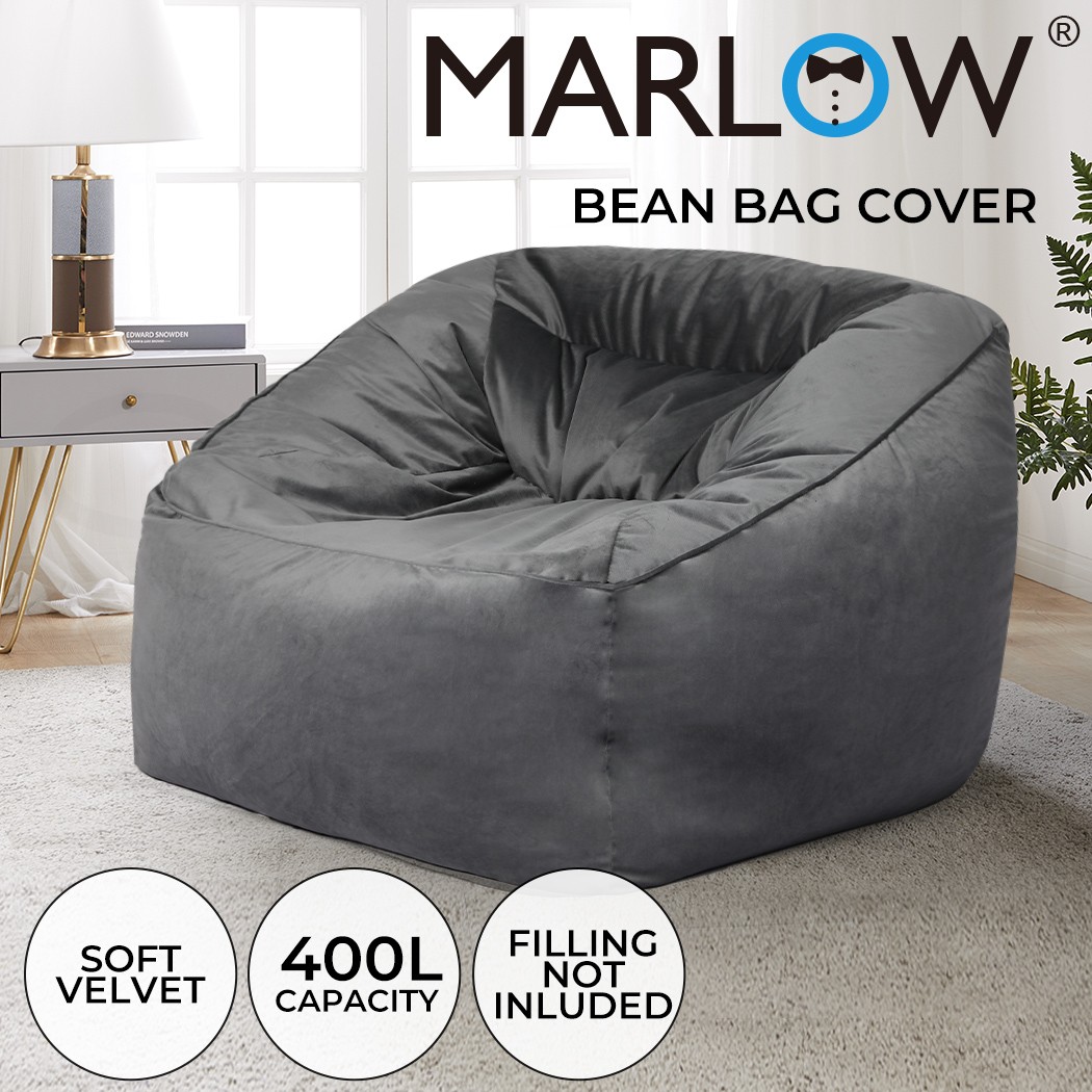 Marlow Bean Bag Cover Velvet Large Grey Polyester BEAN1008DG Modern