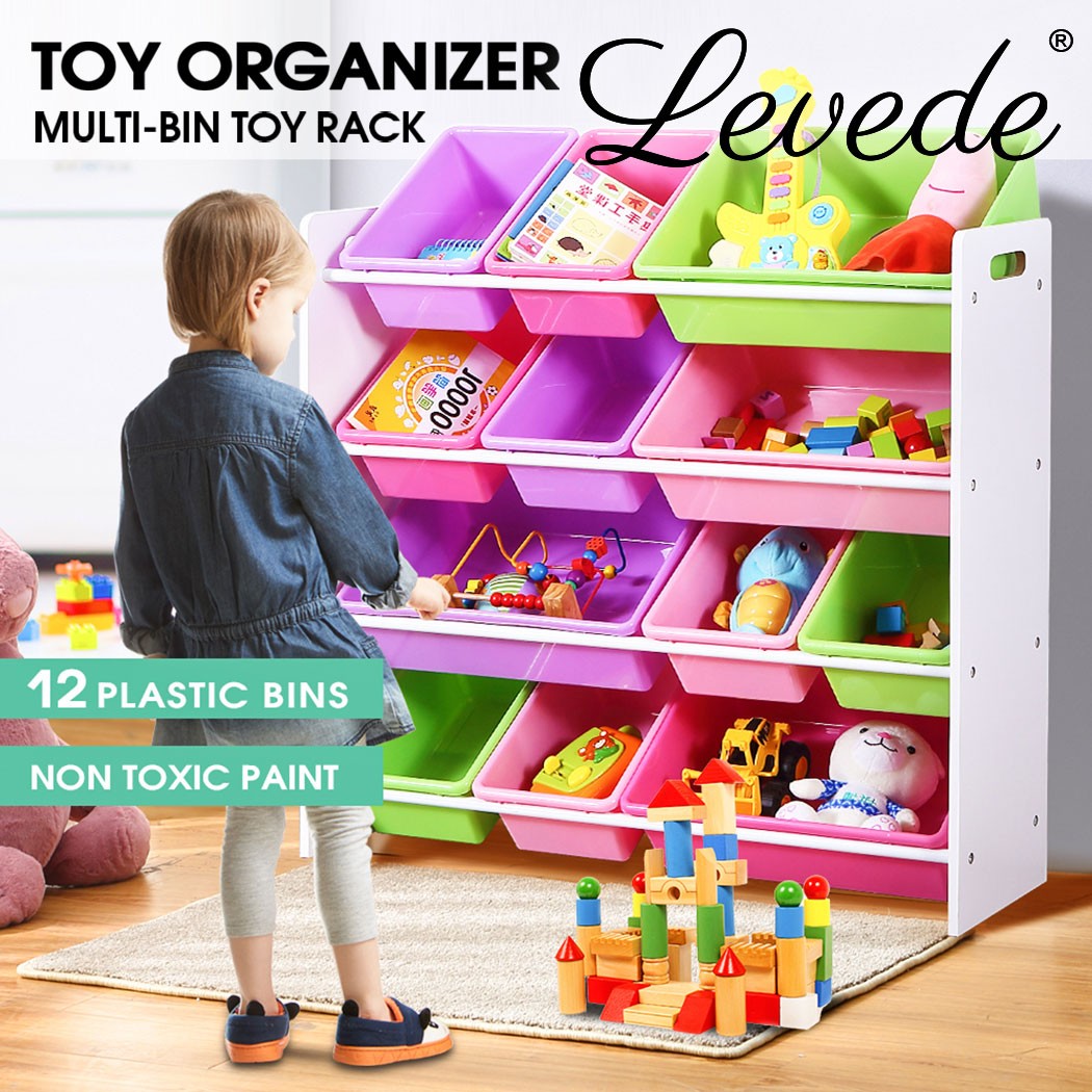 Levede 12Bins Kids Toy Box Bookshelf Organiser White Wood Storage Rack