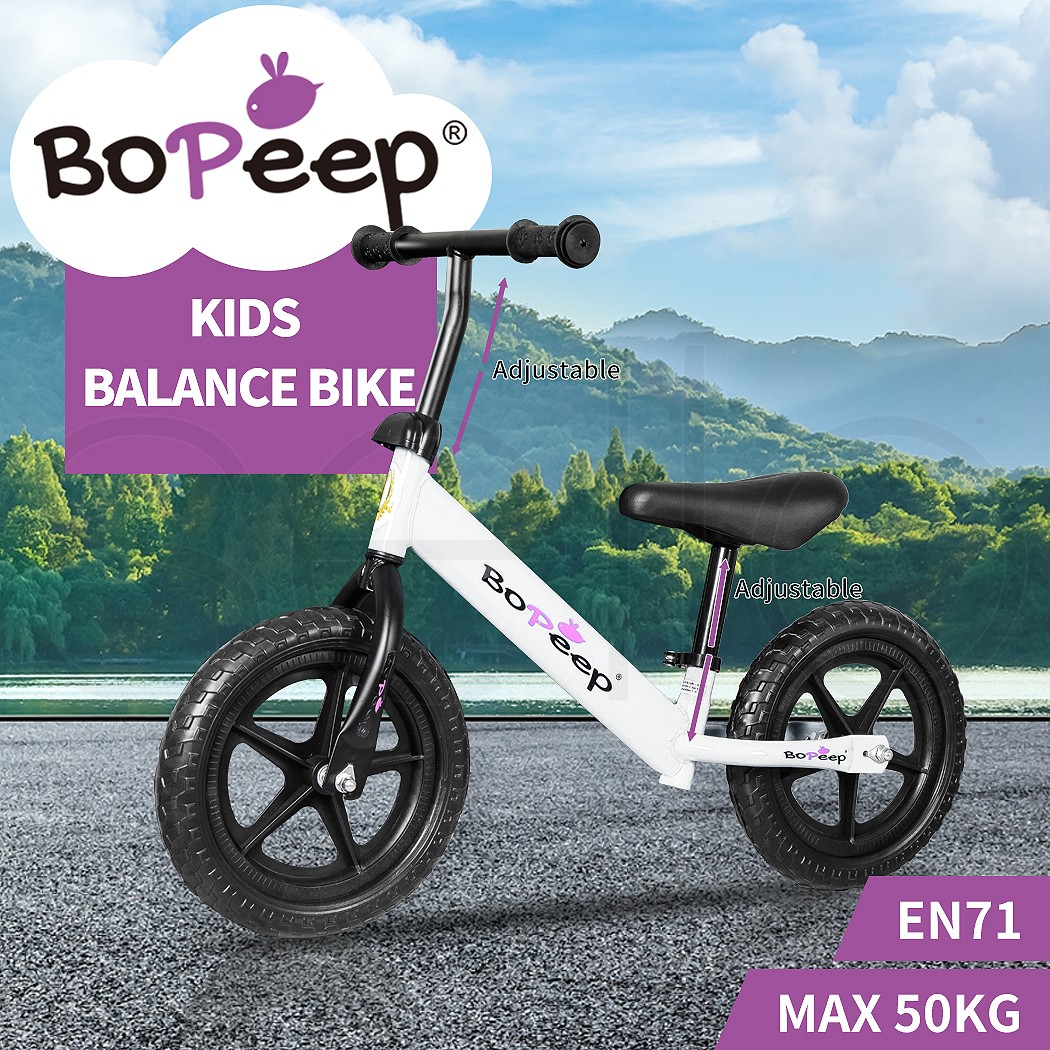 Bopeep Kids Balance Bike Ride-On Push Bicycle White Adjustable Seat Handlebar