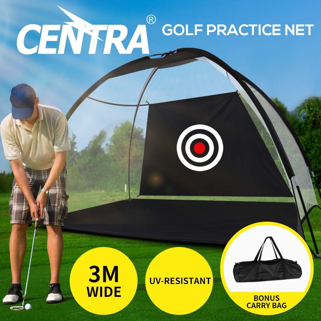 Centra GO1001-3M-BK 3m Golf Practice Net Portable Black Chipping Cage Set