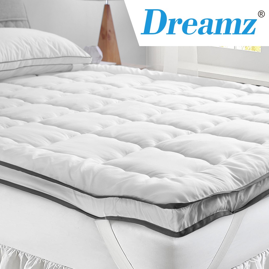 Dreamz Pillowtop Mattress Topper Single White 5cm Dual Layer Polyester