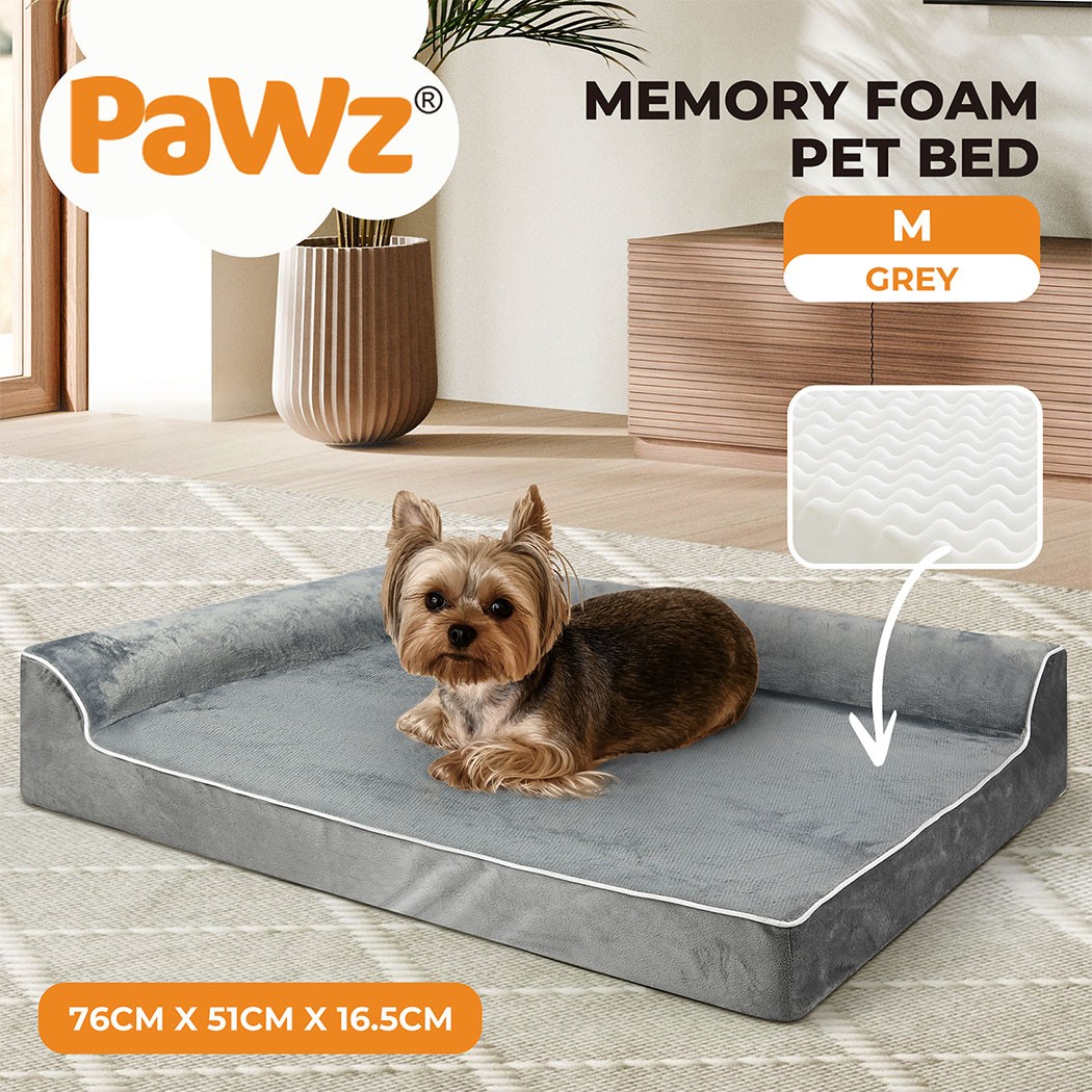 Pawz Orthopedic Dog Bed Memory Foam Cooling Cushion Mattress Grey M Washable