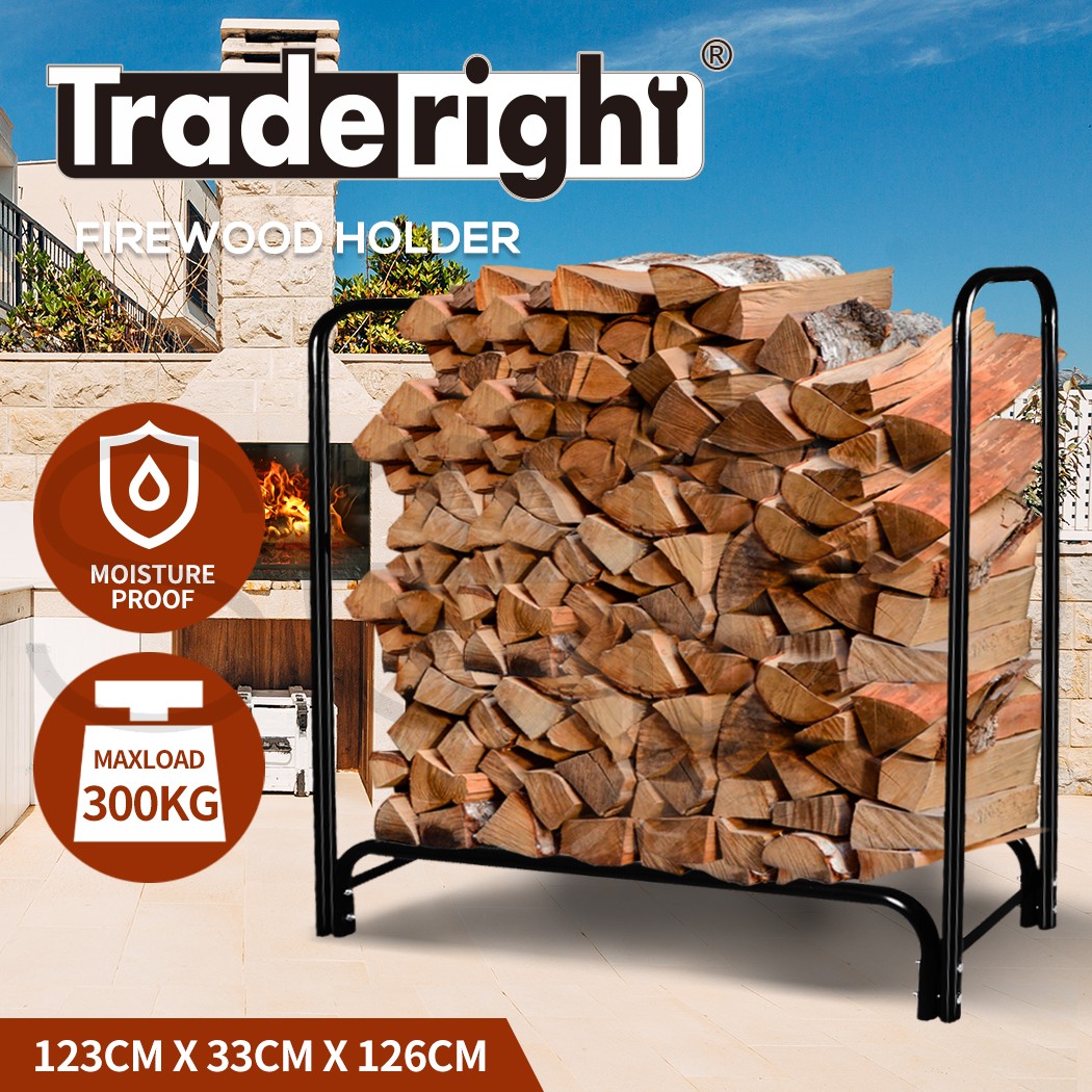 Traderight Firewood Storage Rack 300kg Heavy Duty Black Rust Resistant