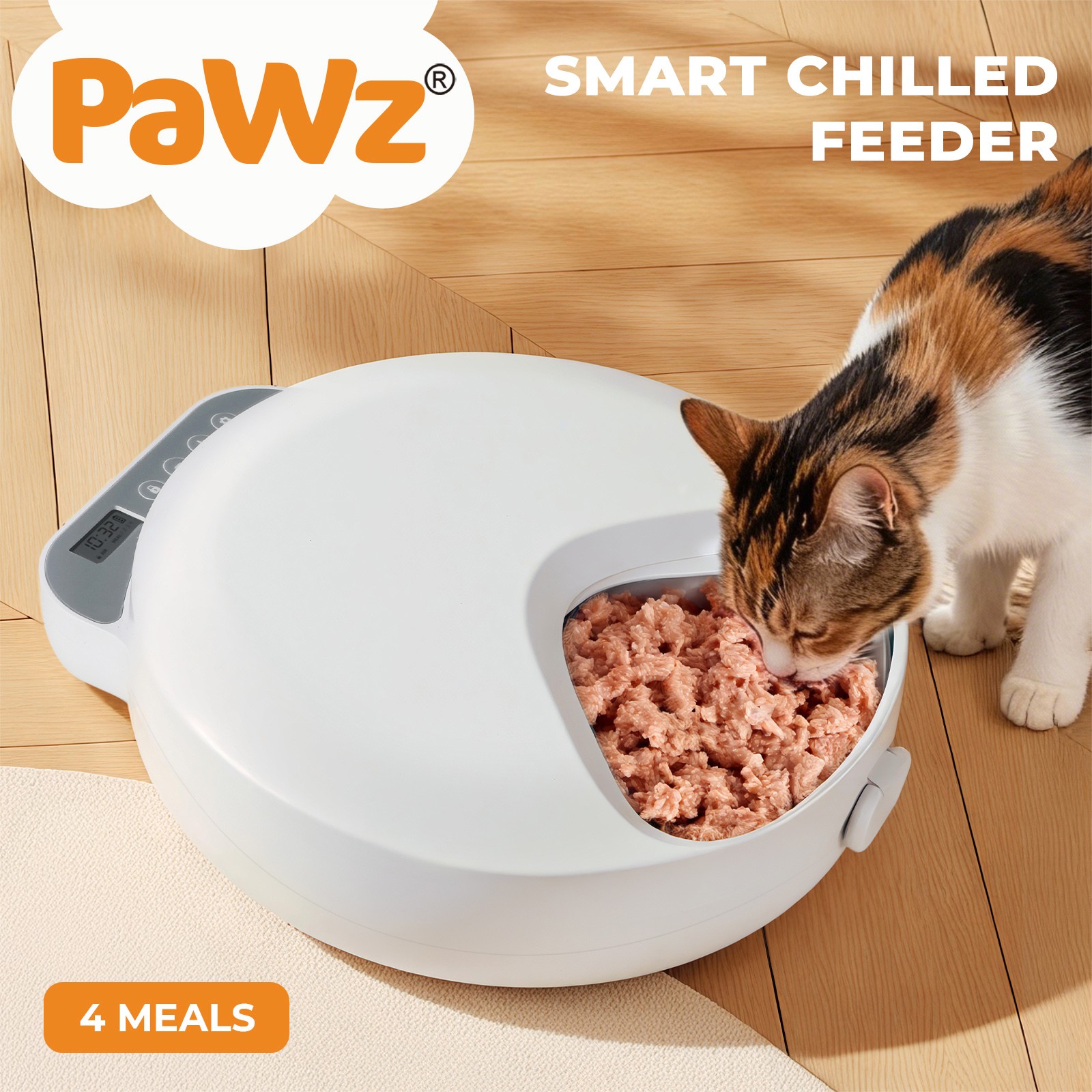 PaWz Automatic Cat Feeder Wet Dry Food Cordless Portable Programmable White