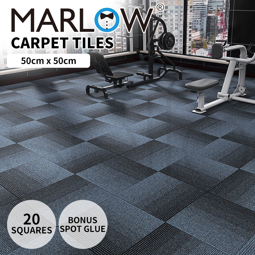 Marlow 20x Carpet Tiles Box 50x50cm Commercial Gradient Blue Office Flooring