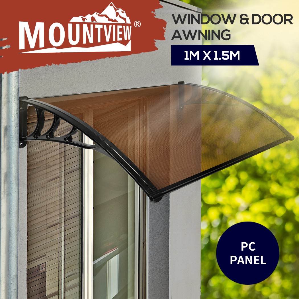 Mountview Window Door Awning Canopy Waterproof Brown 1m x 1.5m Wall-Mounted