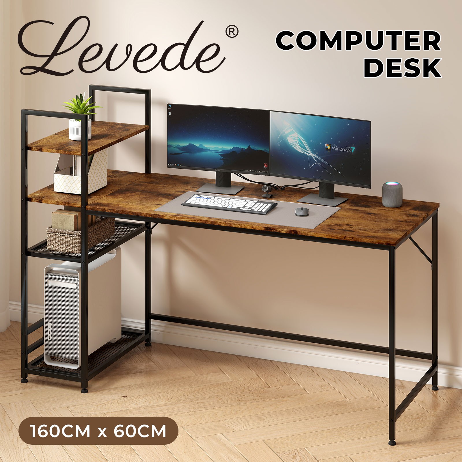 Levede Computer Desk Study Table 160cm Home Office Workstation 4-Tier Shelf