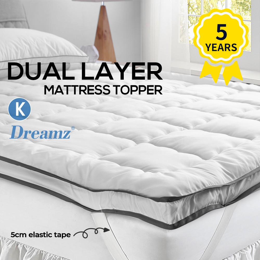 Dreamz King Pillowtop Mattress Topper Medium Soft White Polyester Cover