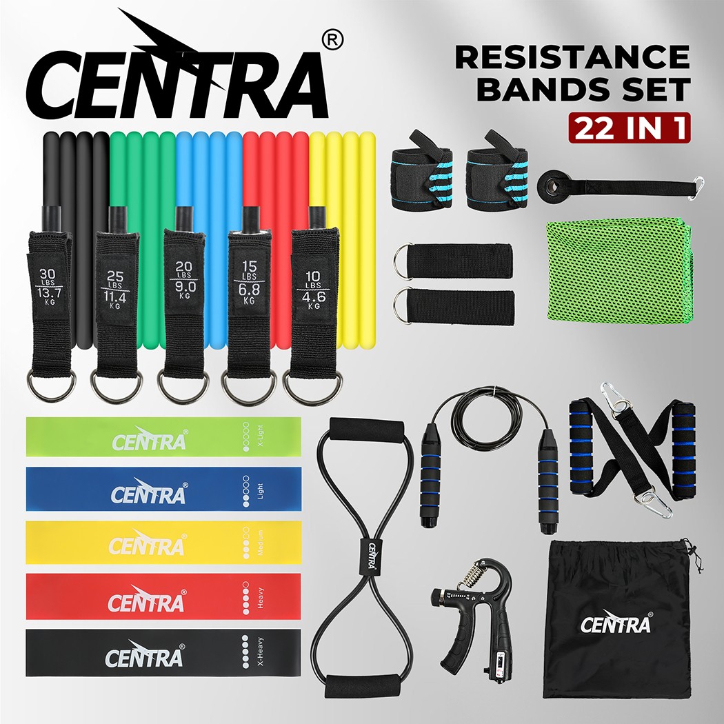 Centra Adjustable Resistance Bands Set Plastic Multicoloured Carry Bag Home Gym