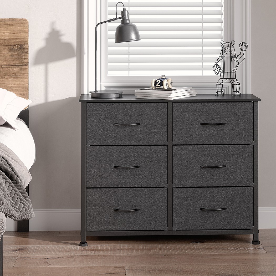 Levede Grey 6 Drawer Chest of Drawers Storage Cabinet Tallboy 80cm