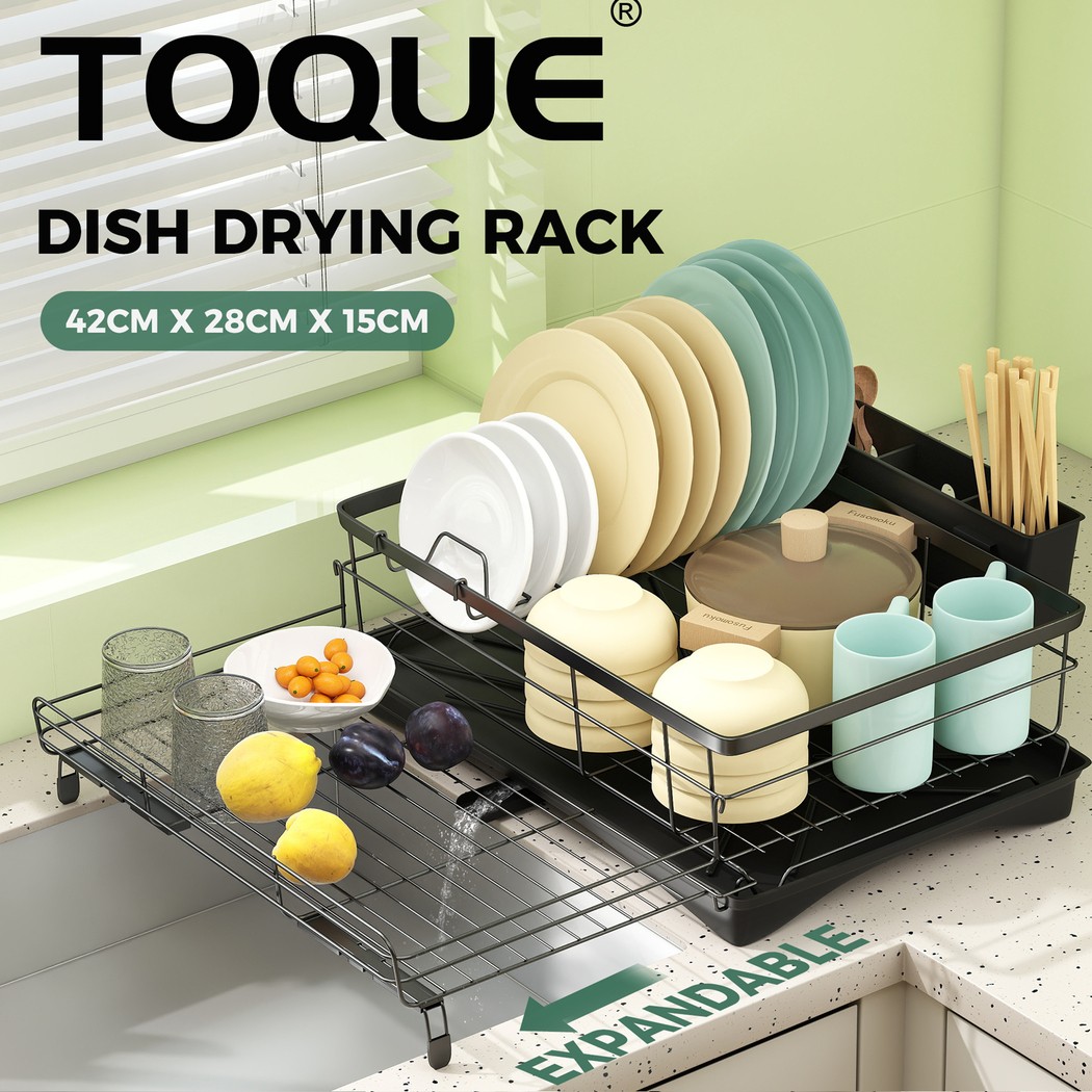 Toque Expandable Dish Drying Rack Drain Holder Kitchen Organizer Multipurpose