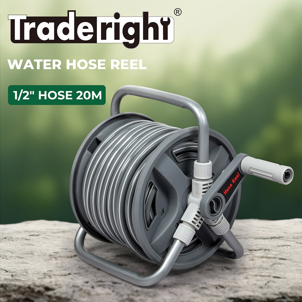 Traderight Water Hose Reel Holder 20M Grey Plastic Storage Compartment