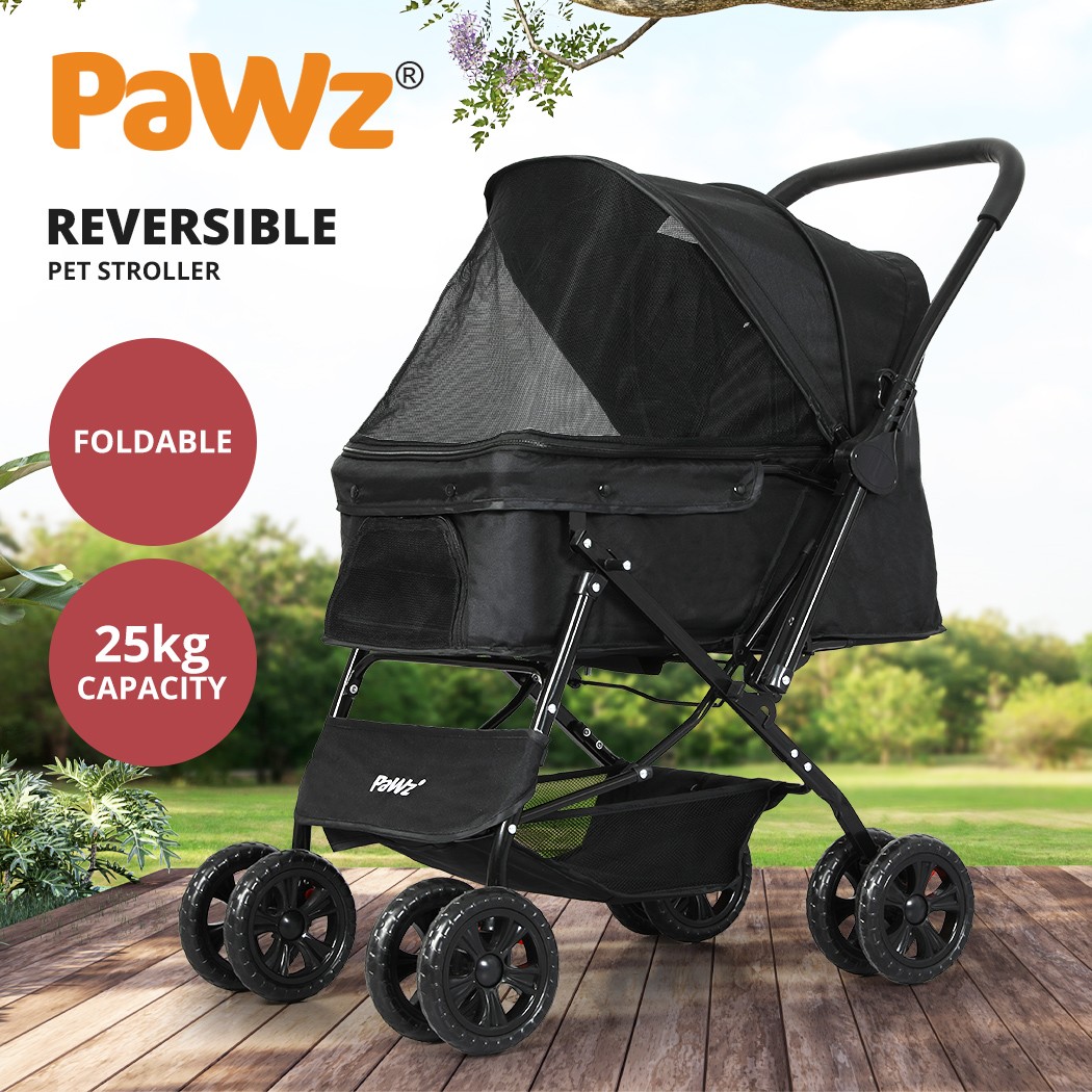 Pawz Pet Stroller Pram Dog Carrier Foldable 4 Wheels Large Spacious Basket