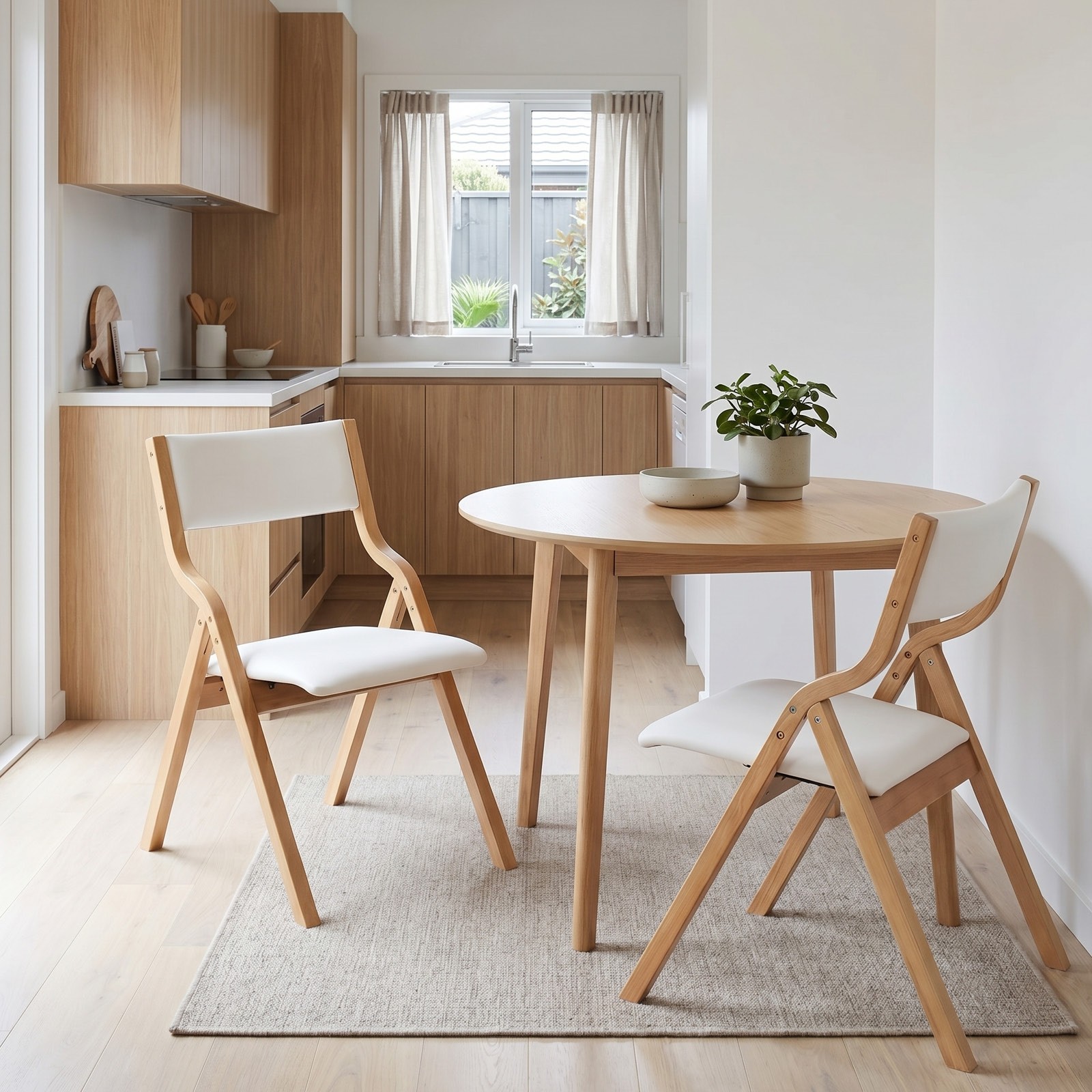 Levede 2x Beige Foldable Dining Chairs PU Faux Leather Solid Wood 150kg