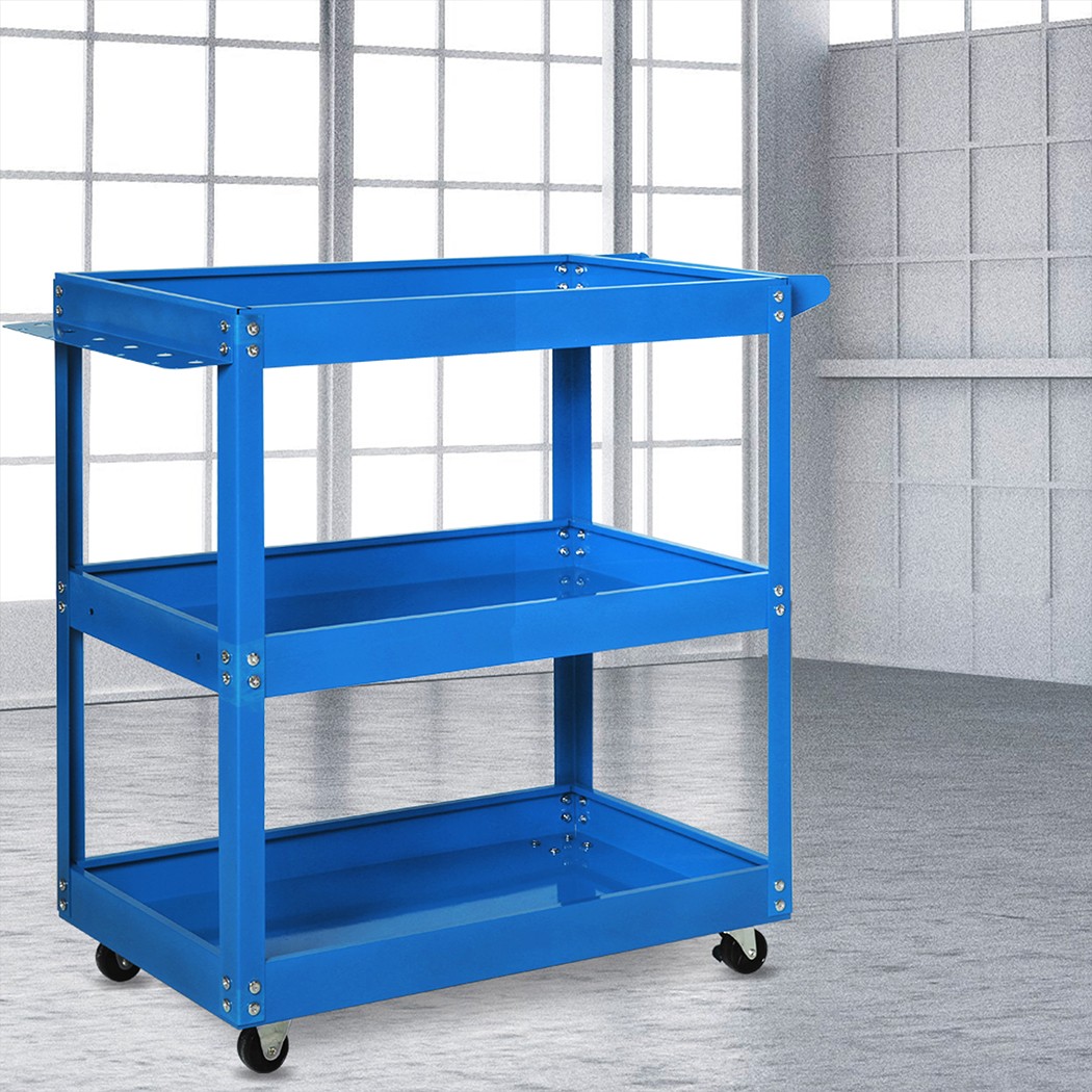 Traderight 3-Tier Tool Cart Trolley Blue 150kg Max Cold-Rolled Steel Workshop
