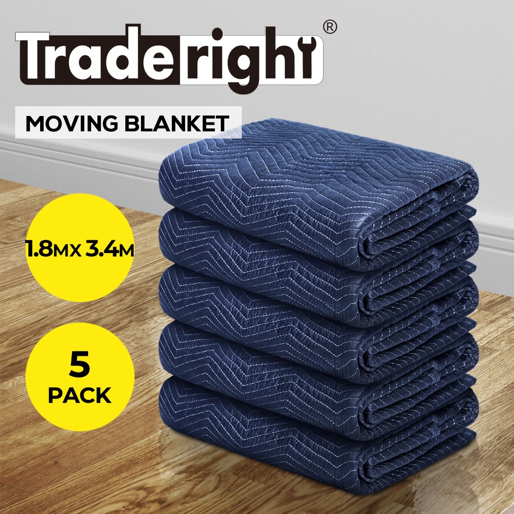 Traderight 5Pcs Moving Blanket Furniture Protection Quilted 1.8mx3.4m Navy