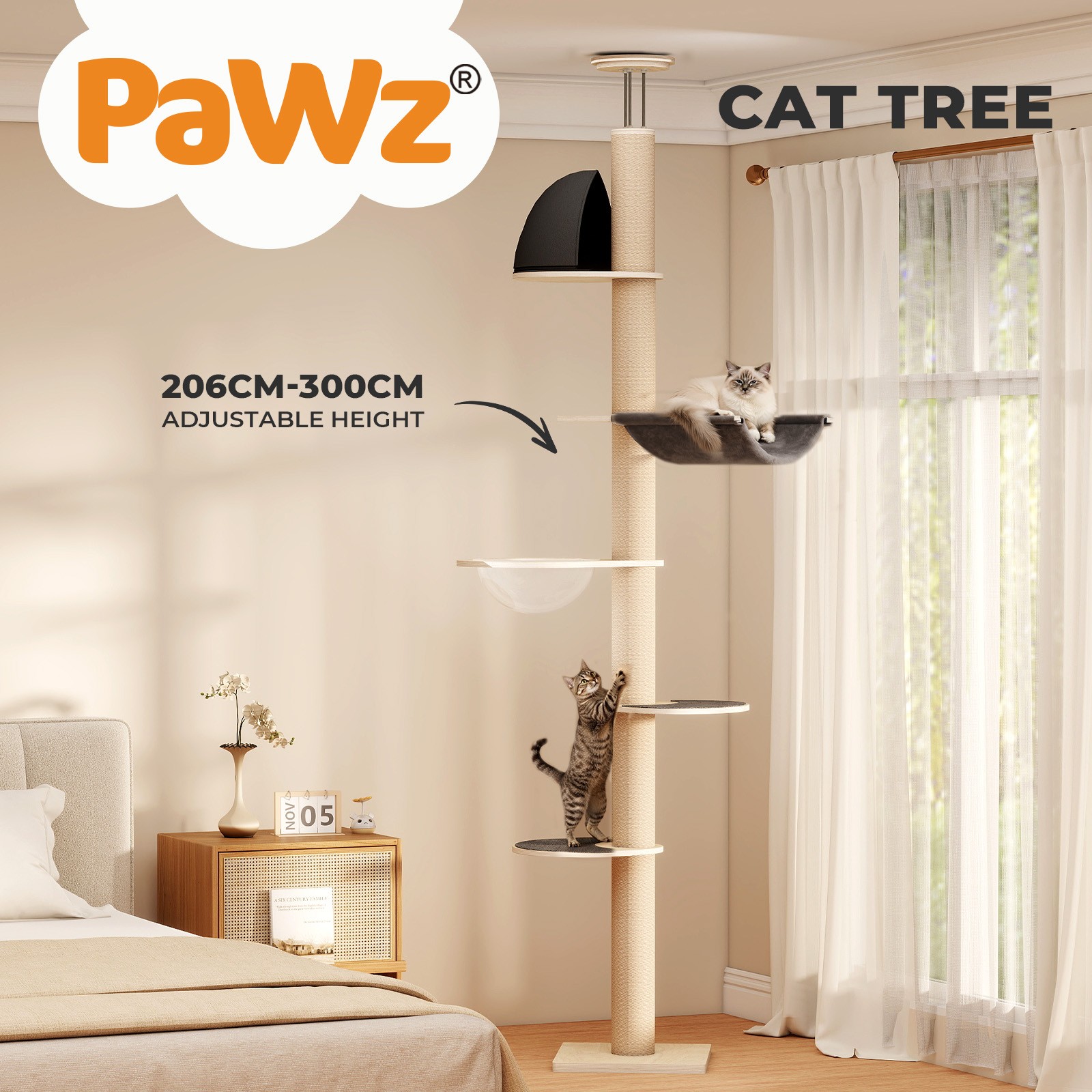 Pawz Tree Large Tower 300cm Ceiling High Scratching Post Condo Activity Center
