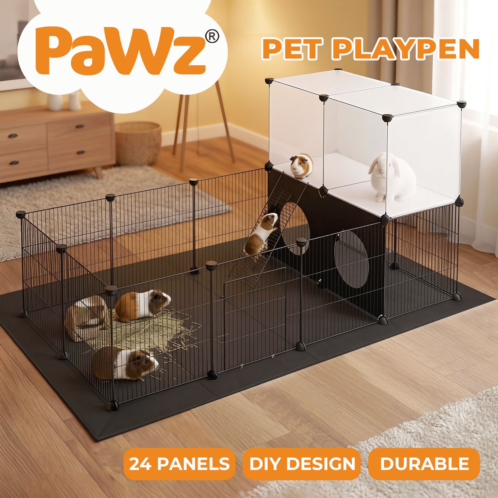 Pawz Small Animal Guinea Pig Playpen Cage DIY Exercise Fence 24 Panels Mat