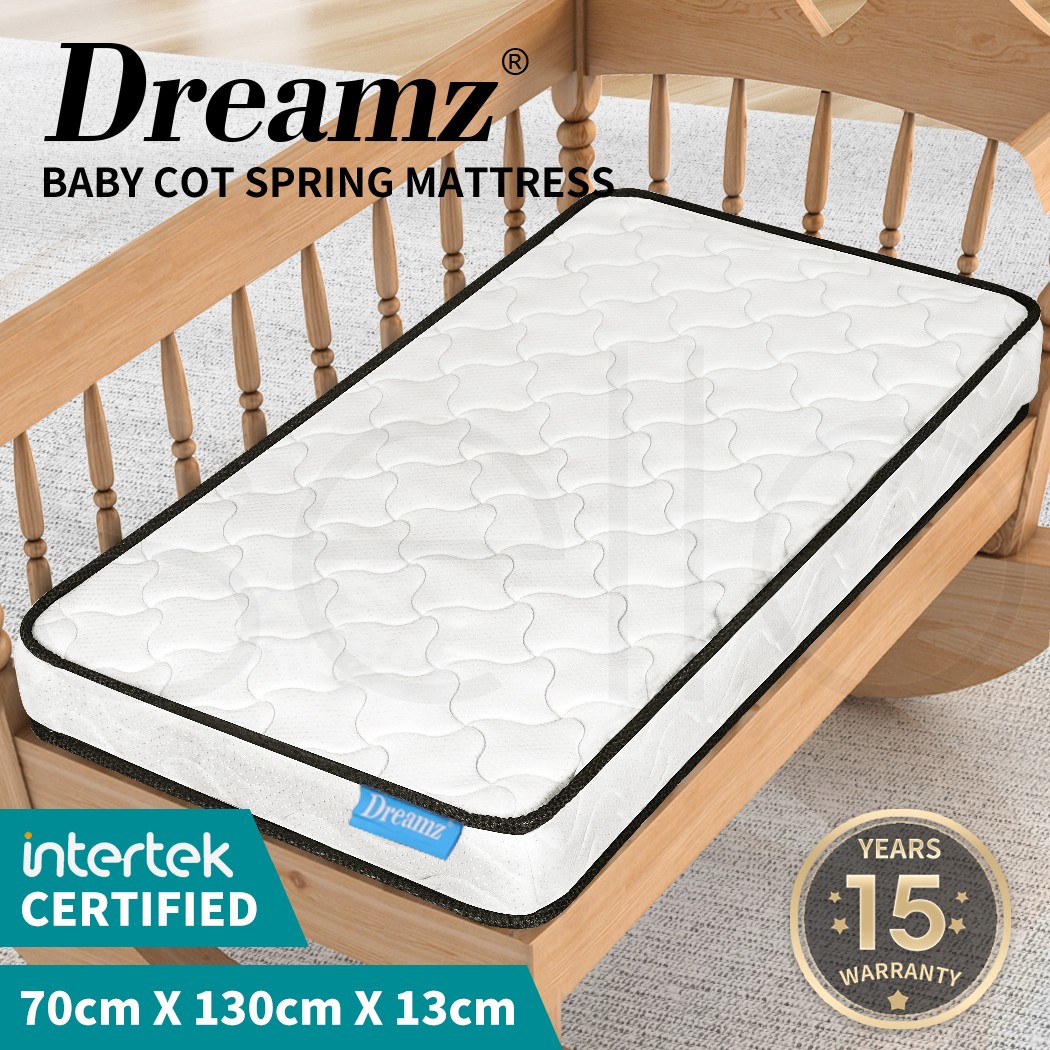 Dreamz Baby Kids Spring Mattress Cot Crib 70cm x 130cm 13cm Thick White