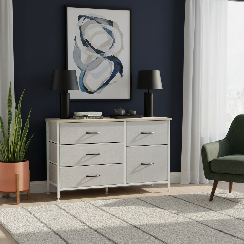 Levede 5 Drawer Chest of Drawers Tallboy Dresser Beige MDF 100cmX30cmX61cm