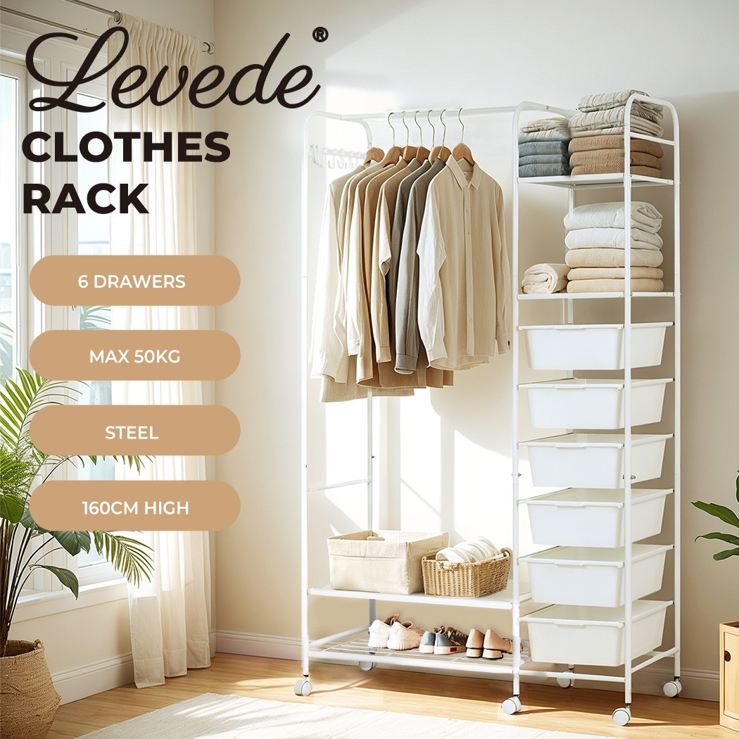 Levede Heavy Duty Metal Clothes Rail Garment Rack Steel Wardrobe 94cm White