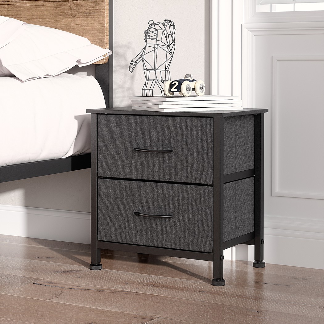 Levede CH1052DG Grey Steel Storage Cabinet 2 Drawers Modern Dresser