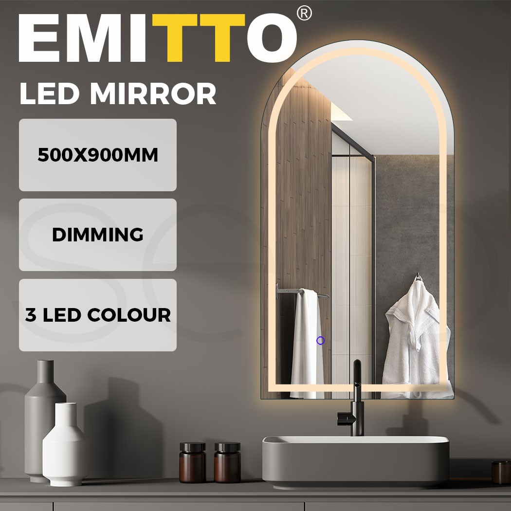 Emitto LED Arched Wall Mirror Anti-fog Lighted Bathroom Makeup Light 50x90cm