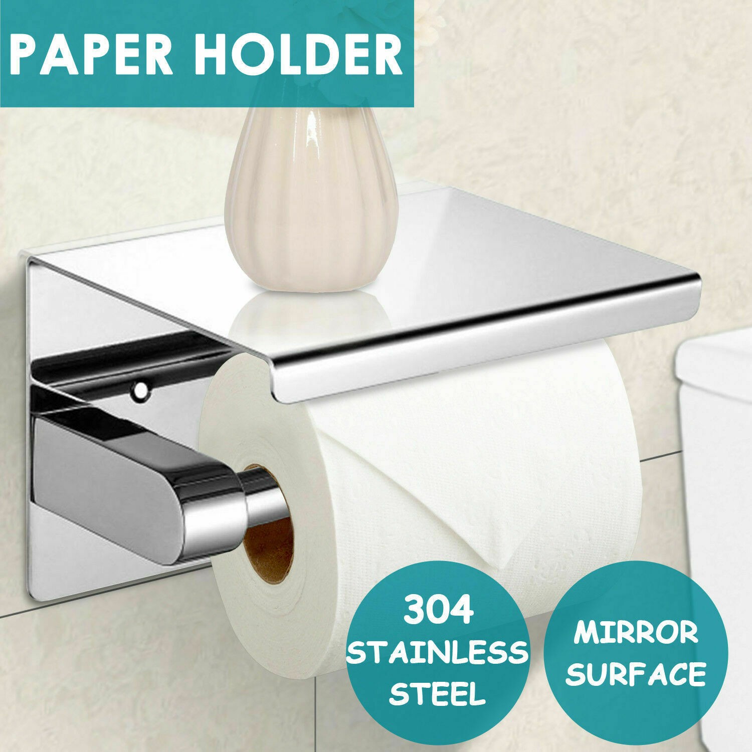304 Stainless Steel Toilet Paper Holder Roll Storage Hook Rack Silver Bathroom