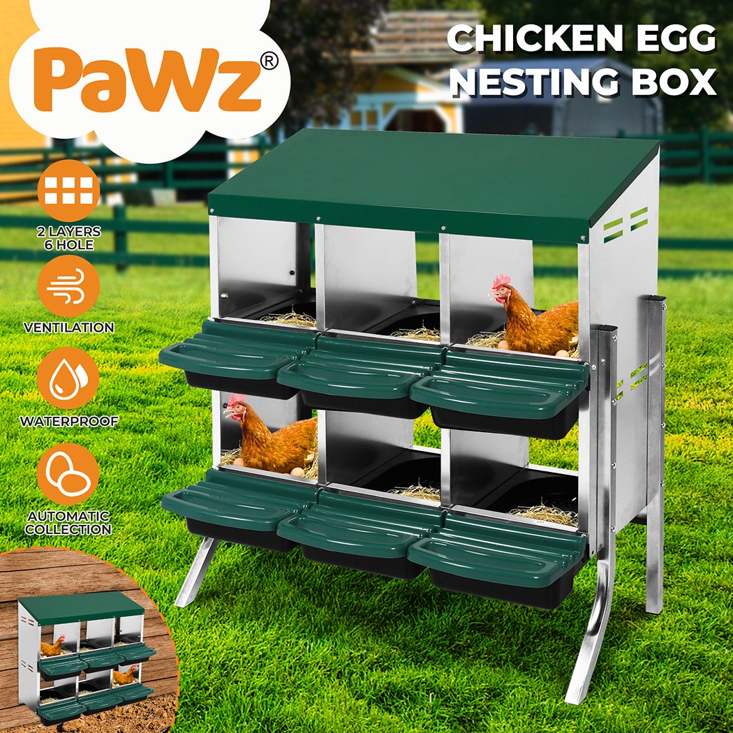 Pawz Chicken Egg Nesting Box Roll Away Hen Laying House 2 Layer 6 Hole Green