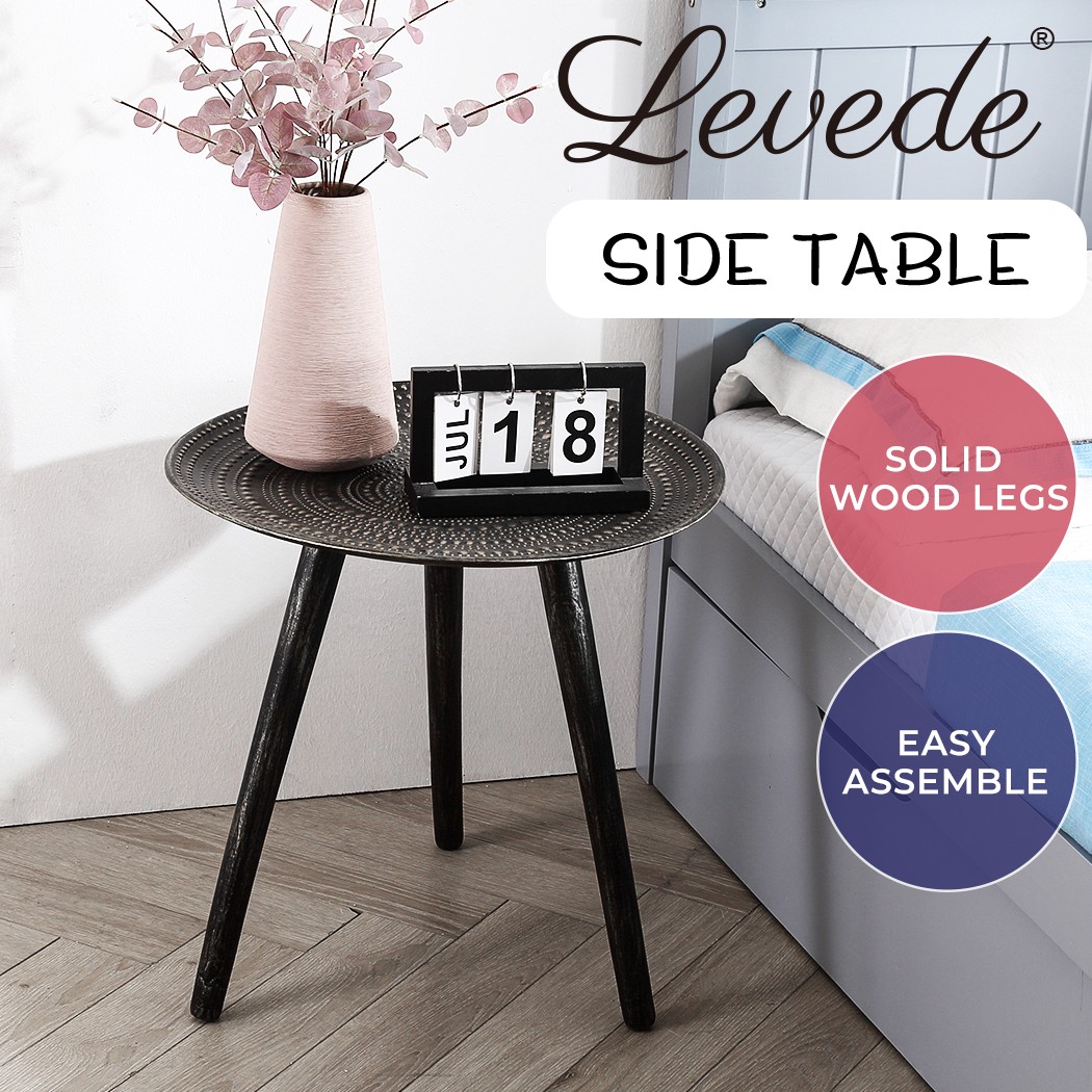 Levede Round Coffee Side Table Black Wood Removable Top Storage 49cm