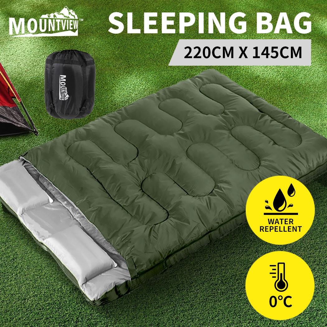 Mountview Double Sleeping Bags 0-18 Thermal Water-Resistant Camping 2 Carry Bag