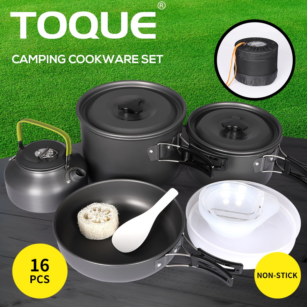 Toque 16Pcs Camping Cookware Set Aluminum Pot Pan Portable Outdoor Hiking