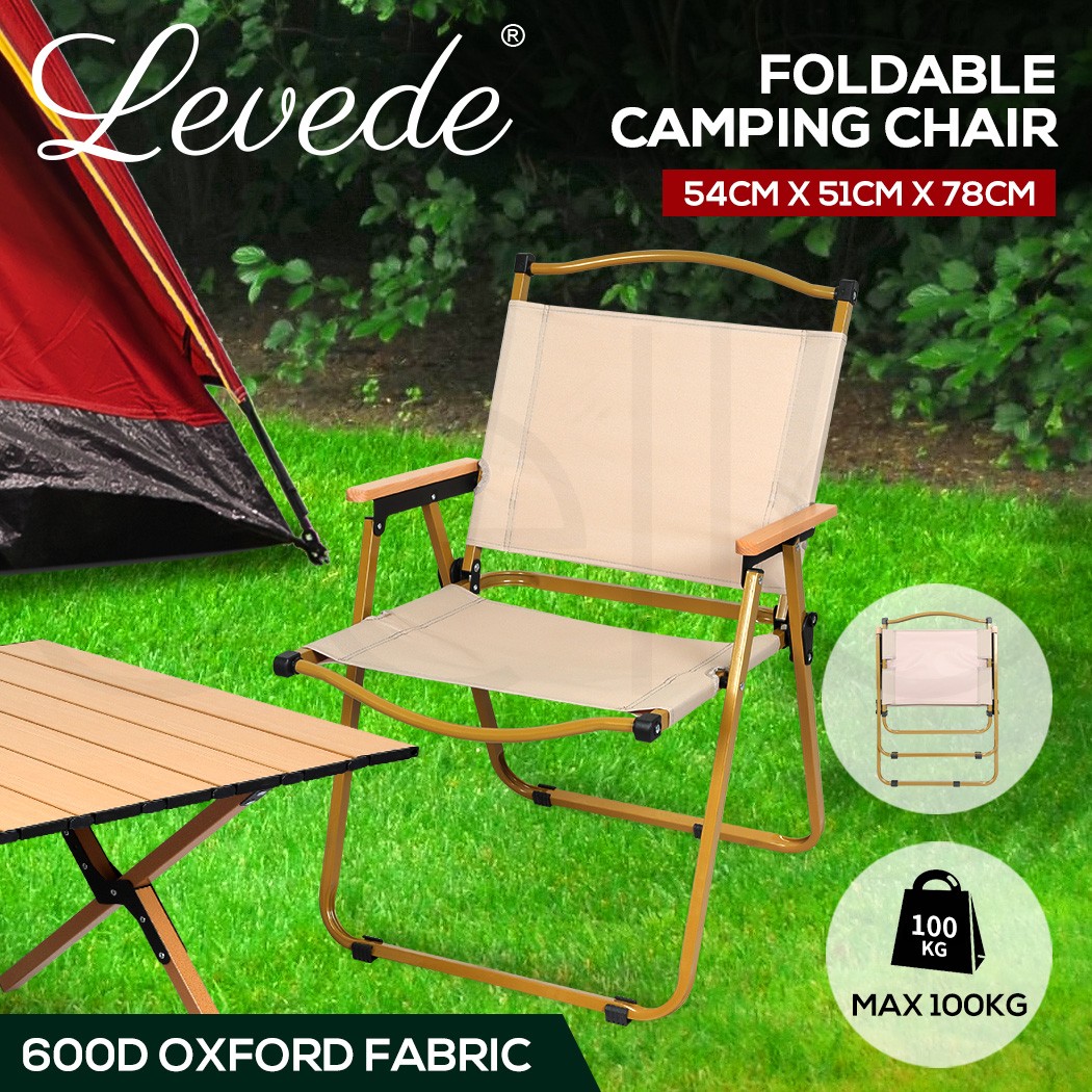 Levede Folding Camping Chair Beige Oxford Fabric Outdoor Portable 100kg