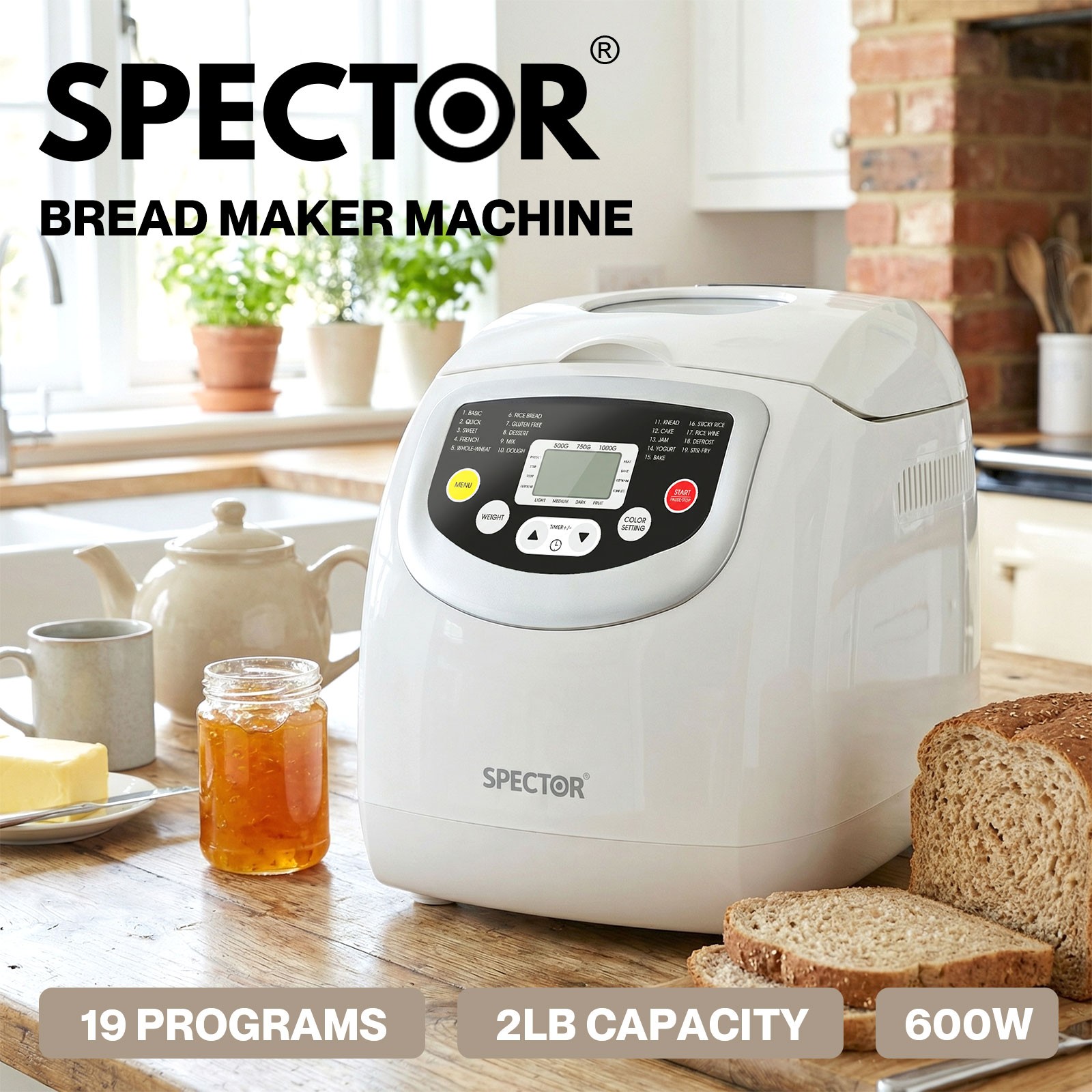 Spector Bread Maker Machine 19 Program Automatic Electric 600W Non Stick Oven